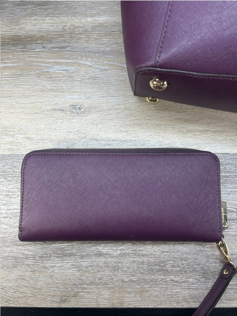 Michael Kors Charlotte Plum Saffiano Leather Tote with Wallet Set - Picture 9 of 10